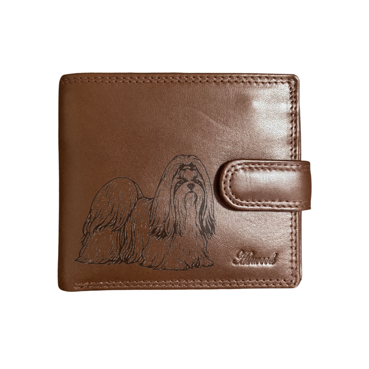 Personalised Shih Tzu Standing Engraved Dark Tan Genuine Leather Wallet