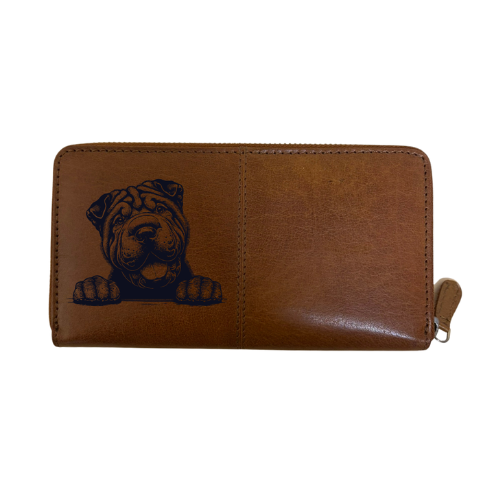 Shar Pei Paws Engraved Large Leather Purse