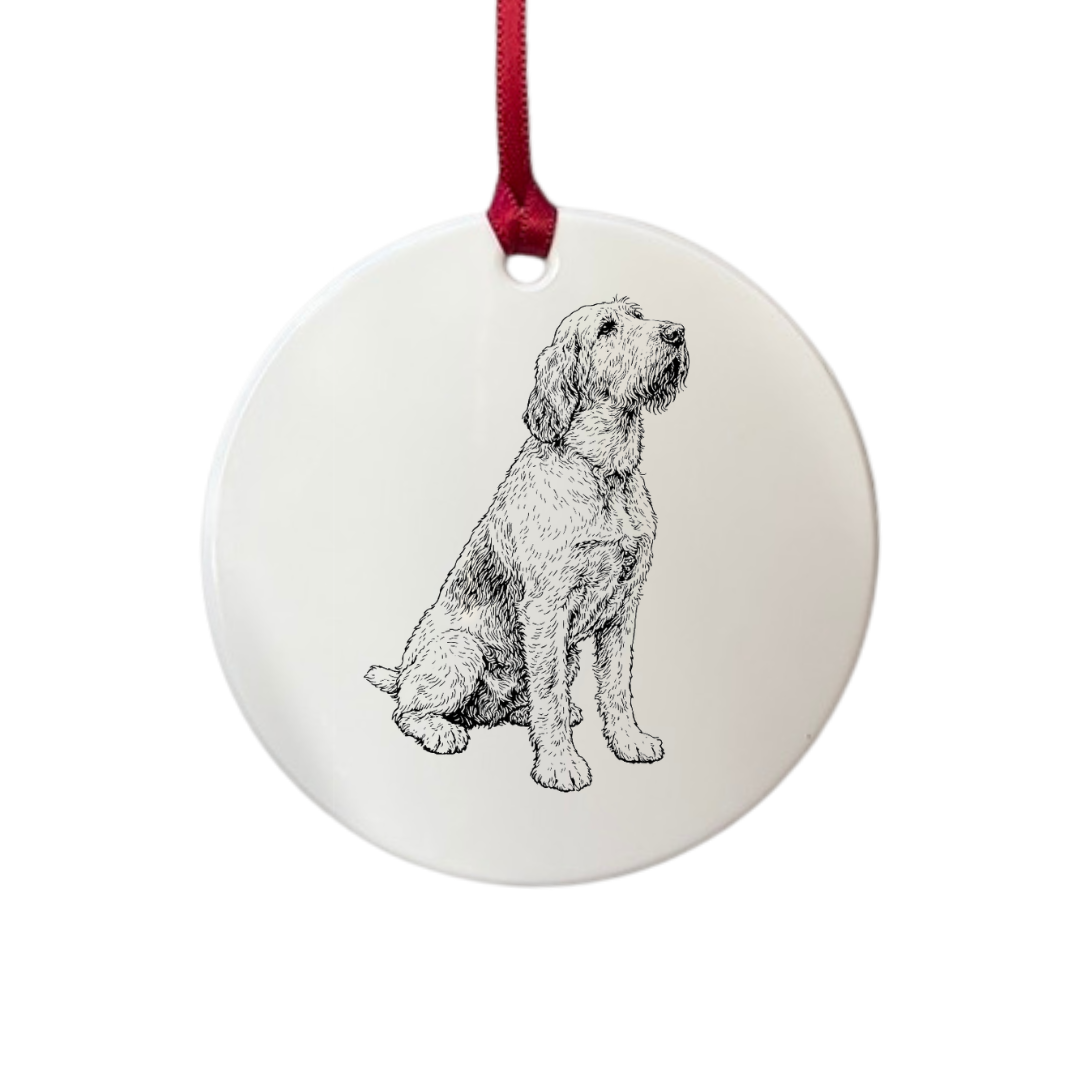 Personalised Italian Spinone Sitting Engraved White Acrylic Decoration