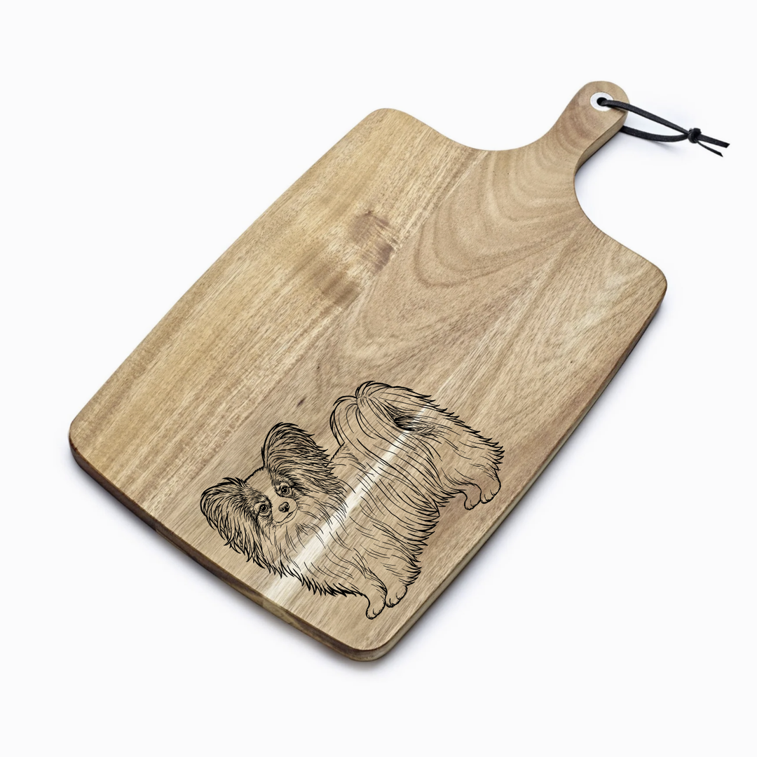 Personalised Papillon Standing Engraved Acacia Serving Board