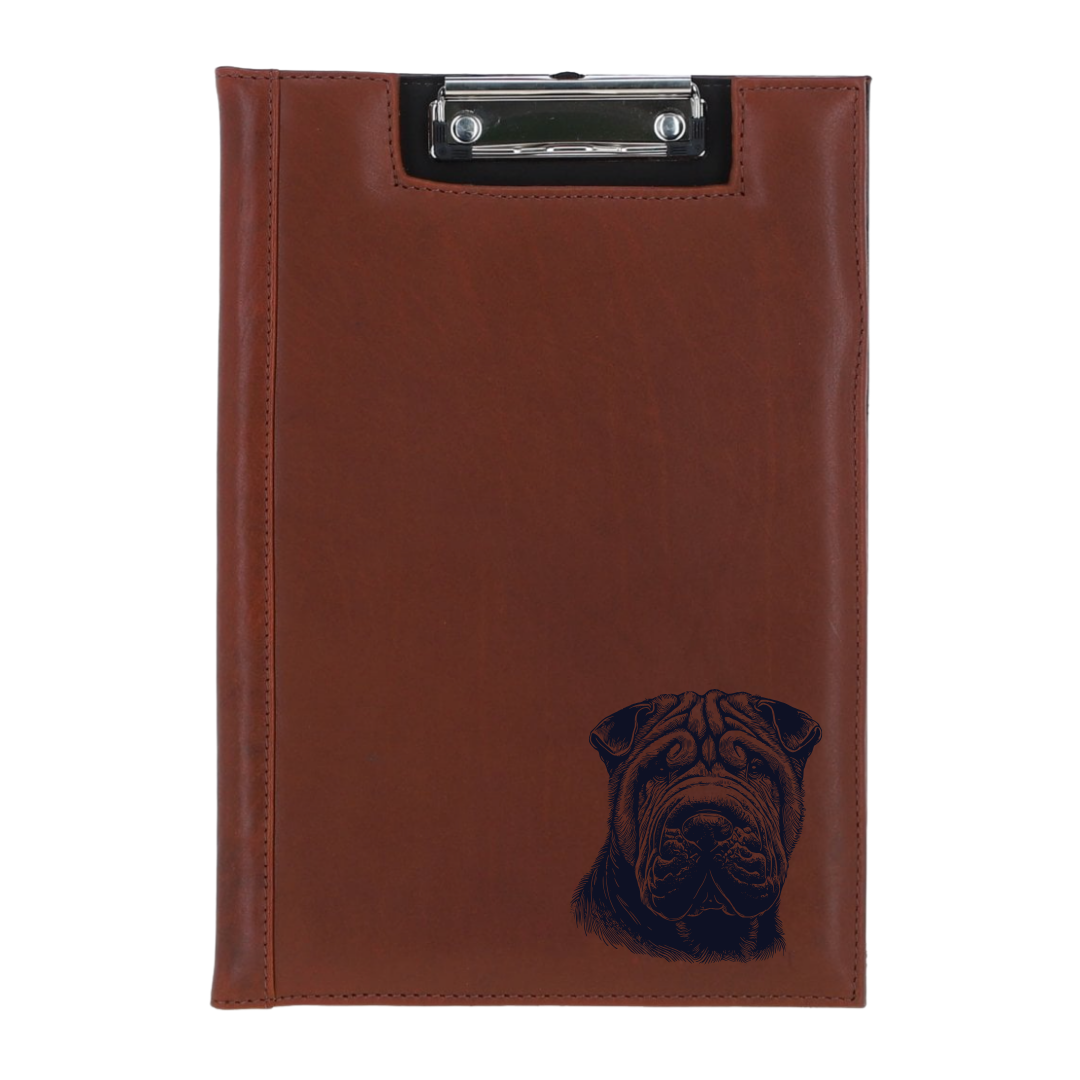 Shar Pei Face Engraved Leather Clipboard