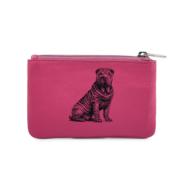 Shar Pei Sitting Engraved Genuine Leather Coin Purse (Multiple Colour Options)