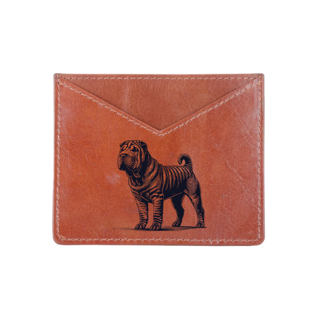 Shar Pei Standing Engraved Genuine Leather Cardholder