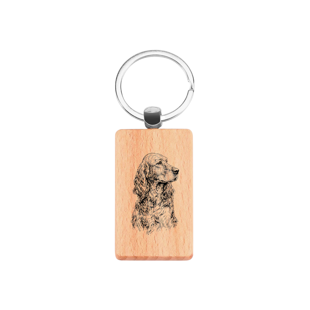 Irish Setter Face Engraved Rectangle Wooden Keyring
