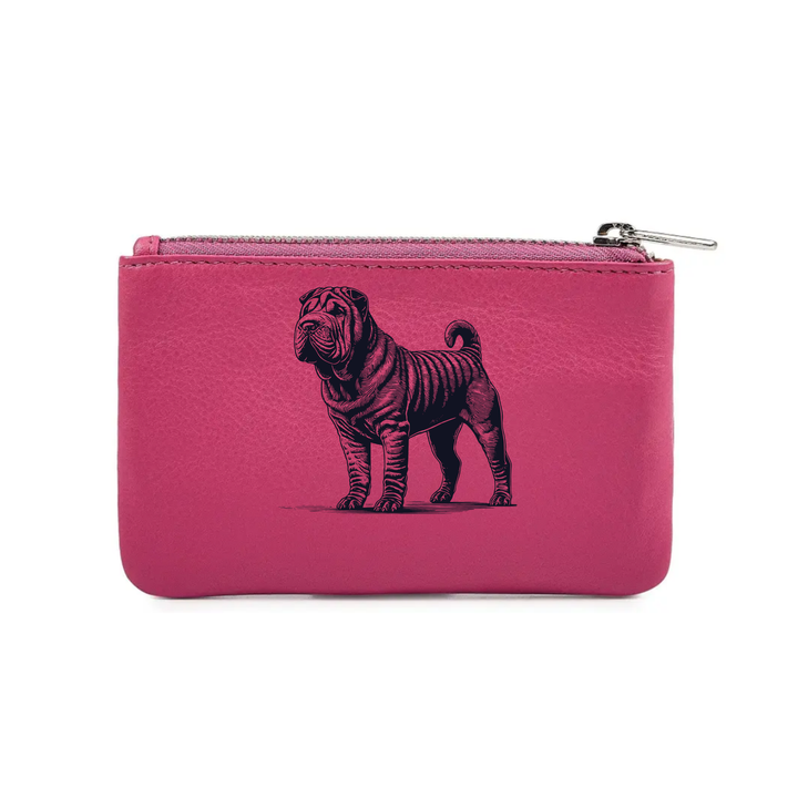 Shar Pei Standing Engraved Genuine Leather Coin Purse (Multiple Colour Options)