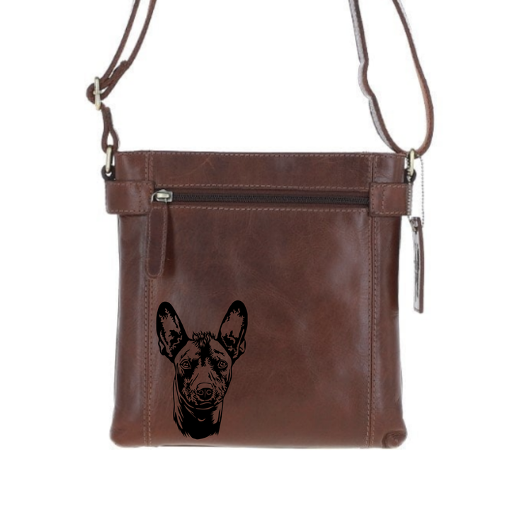 Xoloitzcuintli Engraved Leather Two Section Zip Top Crossbody Bag