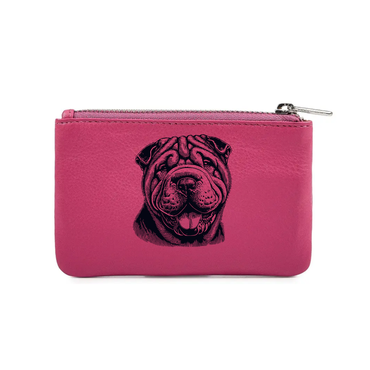 Shar Pei Smiling Face Engraved Genuine Leather Coin Purse (Multiple Colour Options)