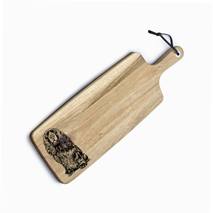 Personalised Sussex Spaniel Sitting Engraved Acacia Serving Board