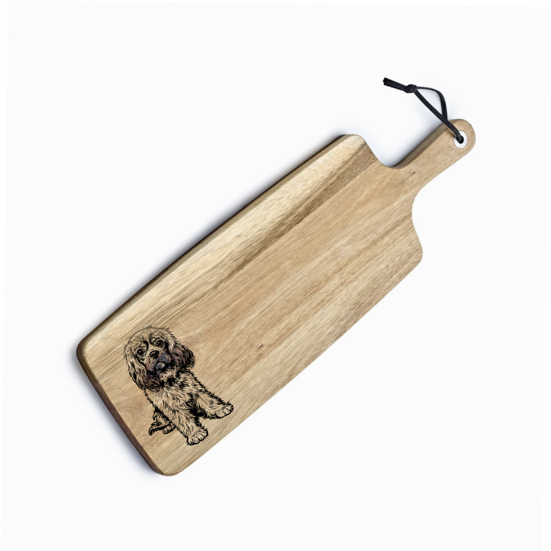 Personalised R King Charles Cavalier Sitting Engraved Acacia Serving Board