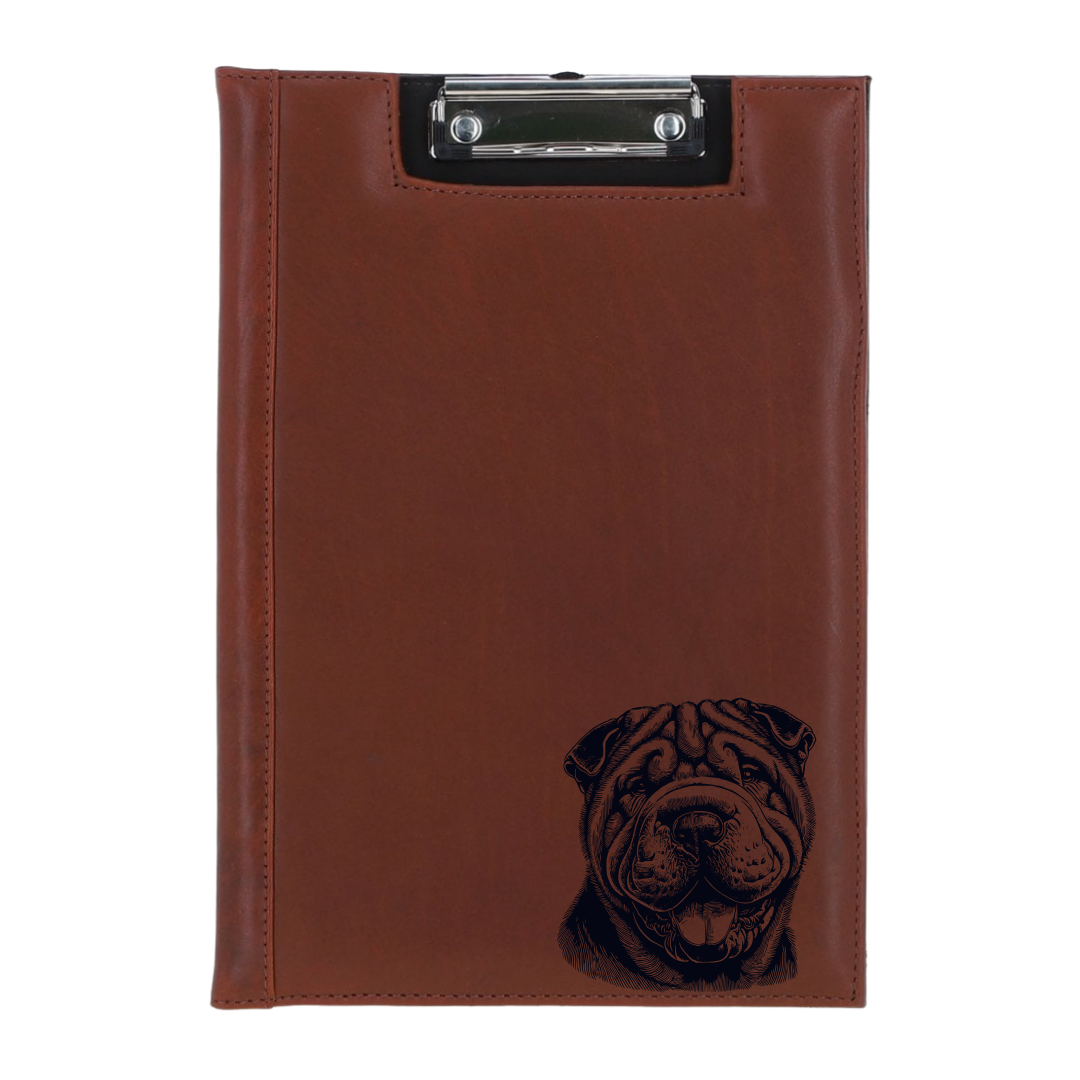 Shar Pei Smiling Face Engraved Leather Clipboard