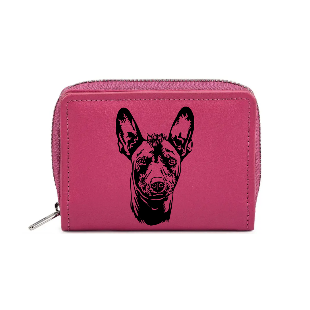 Xoloitzcuintle Face Engraved Small Leather Purse (Green/Pink/Blue/Red)