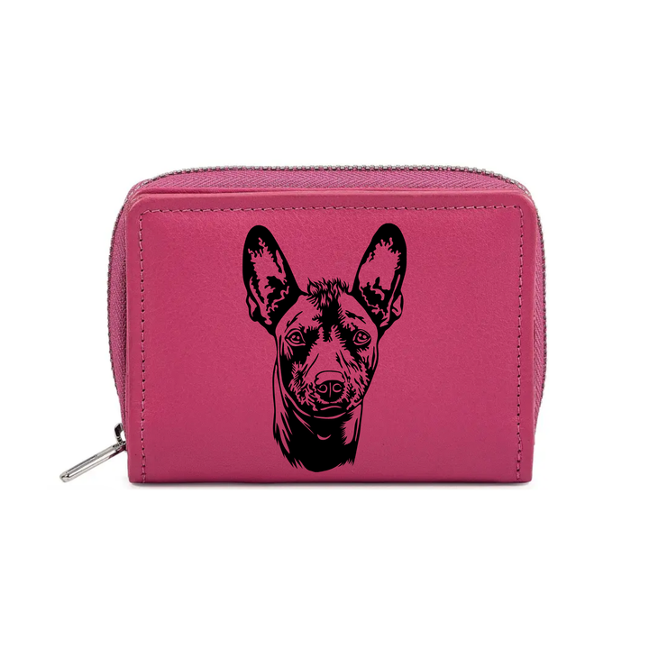 Xoloitzcuintle Face Engraved Small Leather Purse (Green/Pink/Blue/Red)