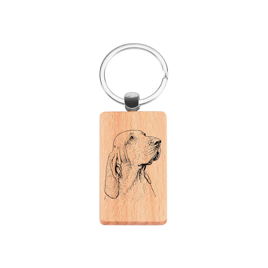 Bracco Italiano Face Engraved Rectangle Wooden Keyring