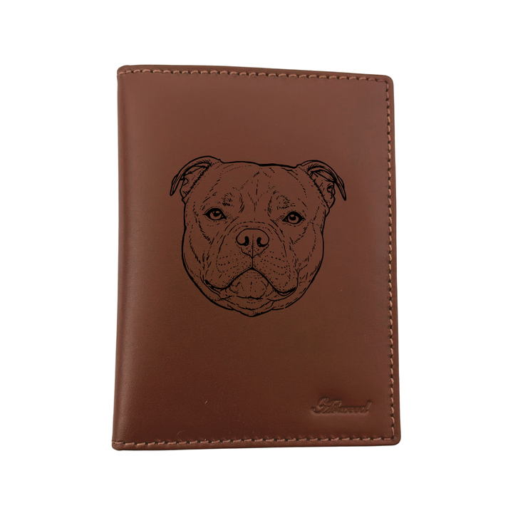Staffordshire Bull Terrier Face Engraved Leather Passport Cover