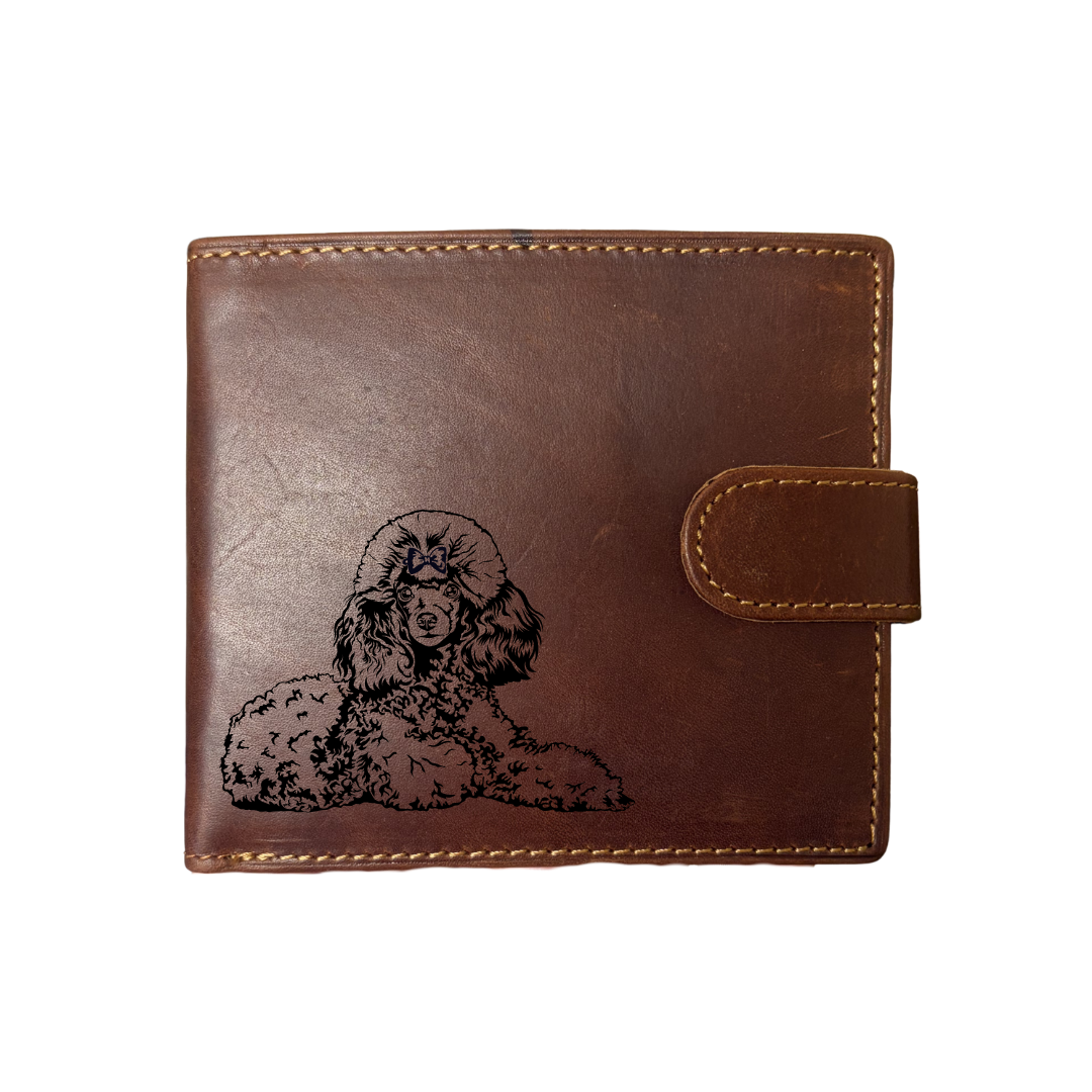 Personalised Poodle LD Engraved Dark Tan Genuine Leather Wallet