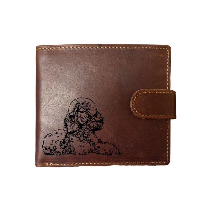 Personalised Poodle LD Engraved Dark Tan Genuine Leather Wallet
