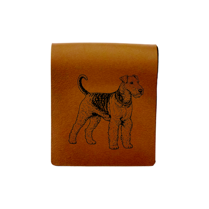 Airedale Terrier Standing Engraved Genuine Leather Magnetic Bookmark