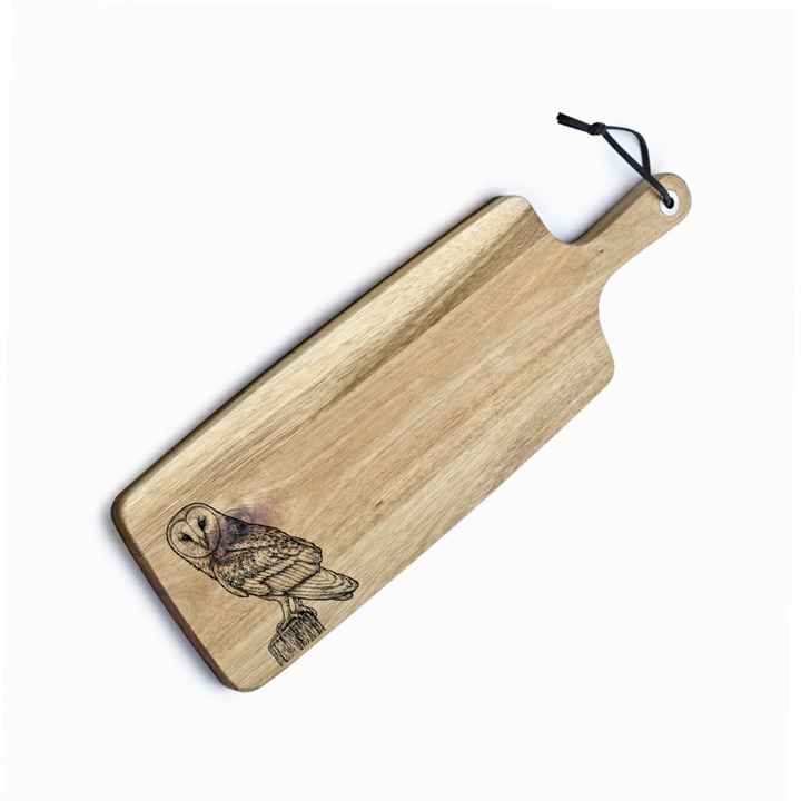 Personalised Barn Owl Engraved Acacia Serving Board