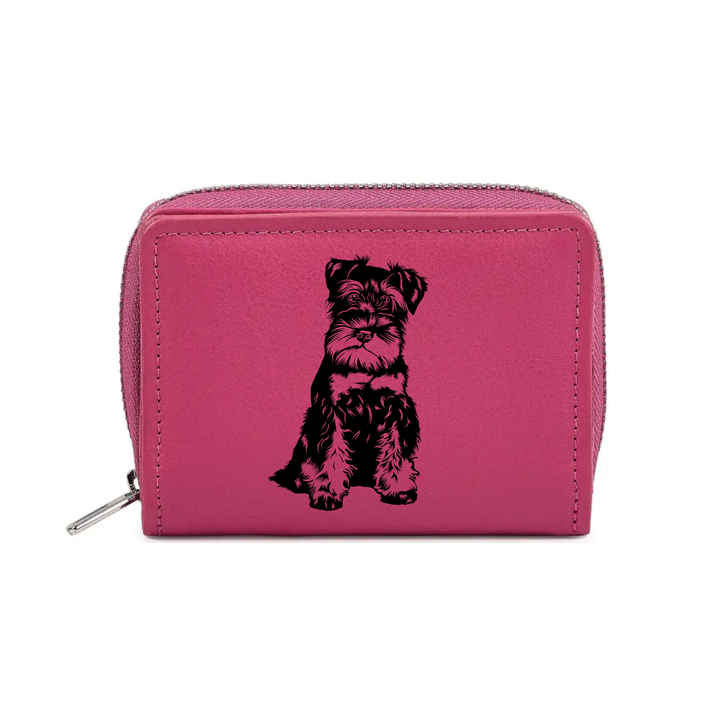 Miniature Schnauzer Engraved Small Leather Purse (Green/Pink/Blue/Red)