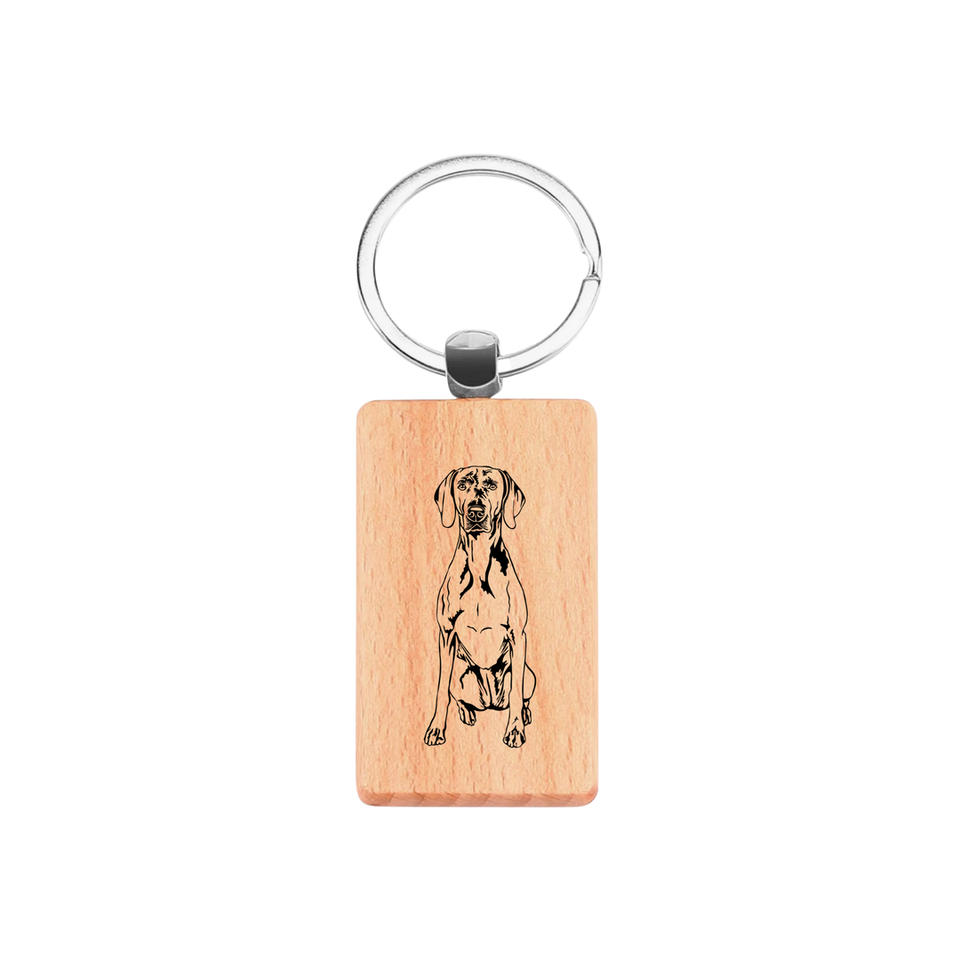 Weimaraner Sitting Engraved Rectangle Wooden Keyring