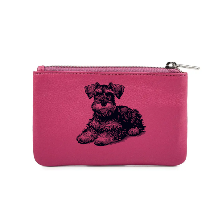 Miniature Schnauzer Lying Down Engraved Genuine Leather Coin Purse (Multiple Colour Options)