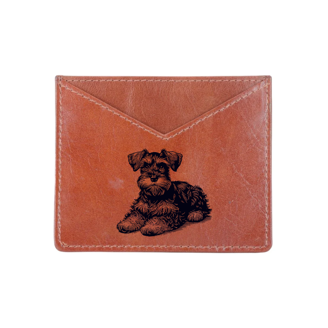 Miniature Schnauzer Lying Down Engraved Genuine Leather Cardholder