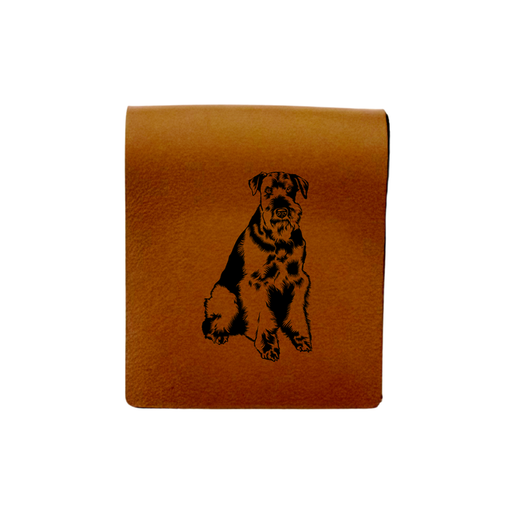 Airedale Terrier Sitting Engraved Genuine Leather Magnetic Bookmark