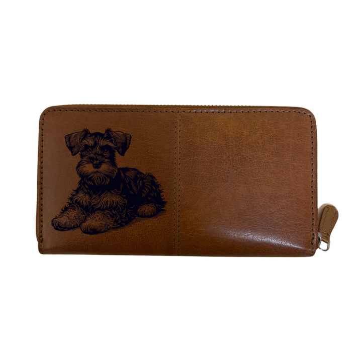 Miniature Schnauzer Lying Down Engraved Large Leather Purse
