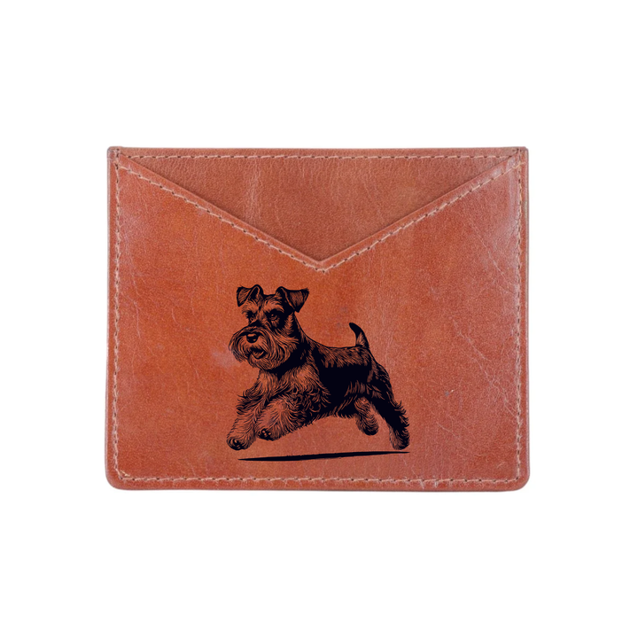 Miniature Schnauzer Running Engraved Genuine Leather Cardholder