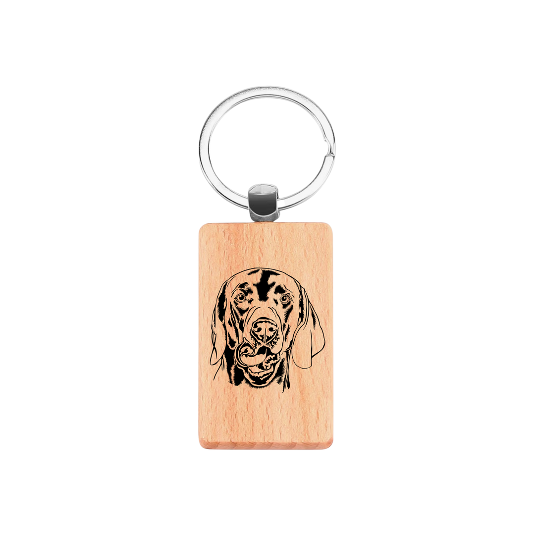 Weimaraner Face Engraved Rectangle Wooden Keyring