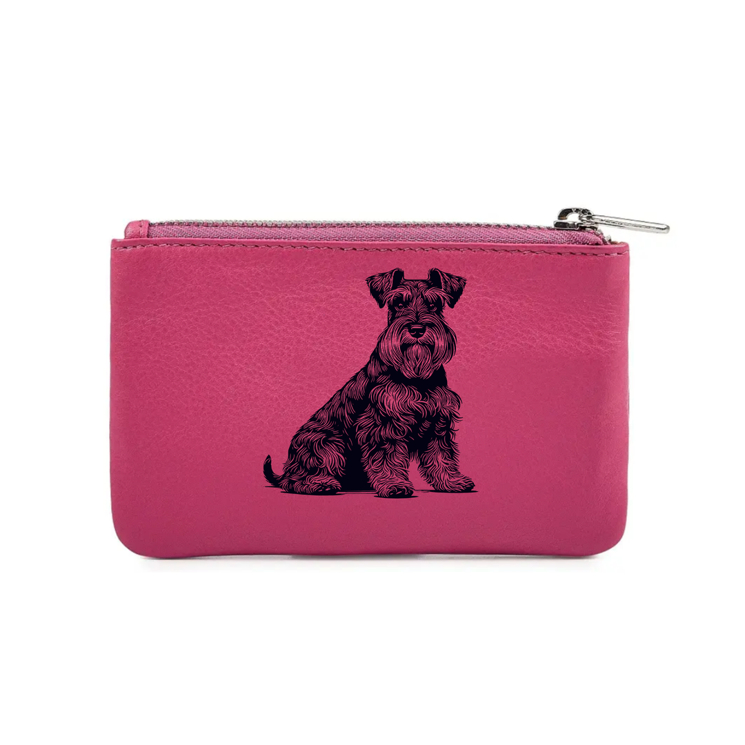 Miniature Schnauzer Sitting Engraved Genuine Leather Coin Purse (Multiple Colour Options)