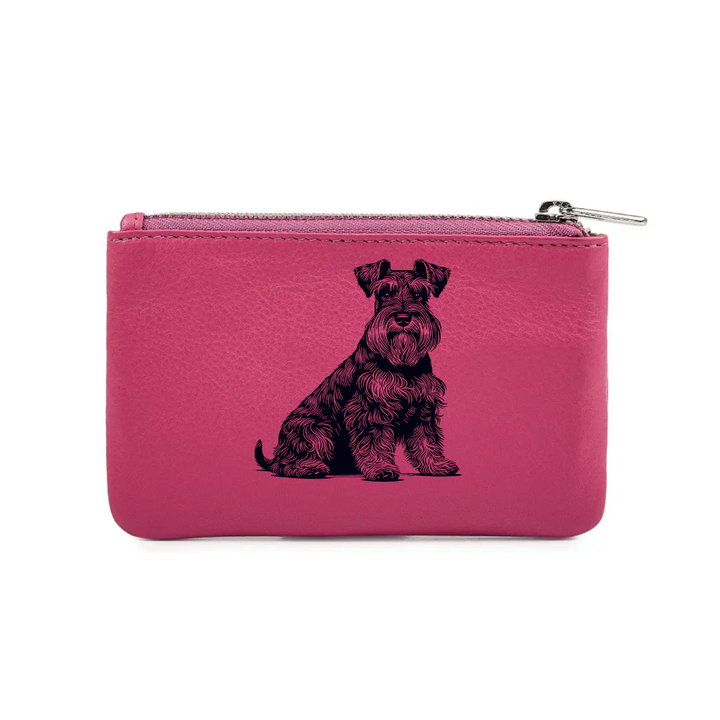 Miniature Schnauzer Sitting Engraved Genuine Leather Coin Purse (Multiple Colour Options)