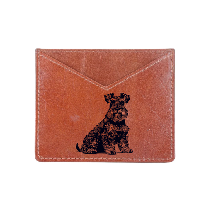 Miniature Schnauzer Sitting Engraved Genuine Leather Cardholder