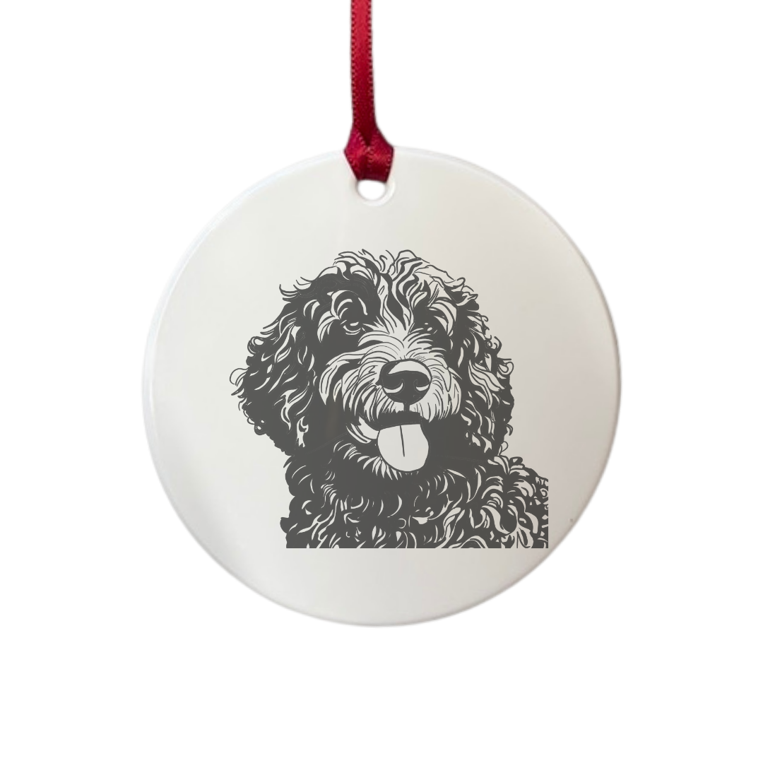 Personalised Spanish Water Dog Face Engraved White Acrylic Decoration