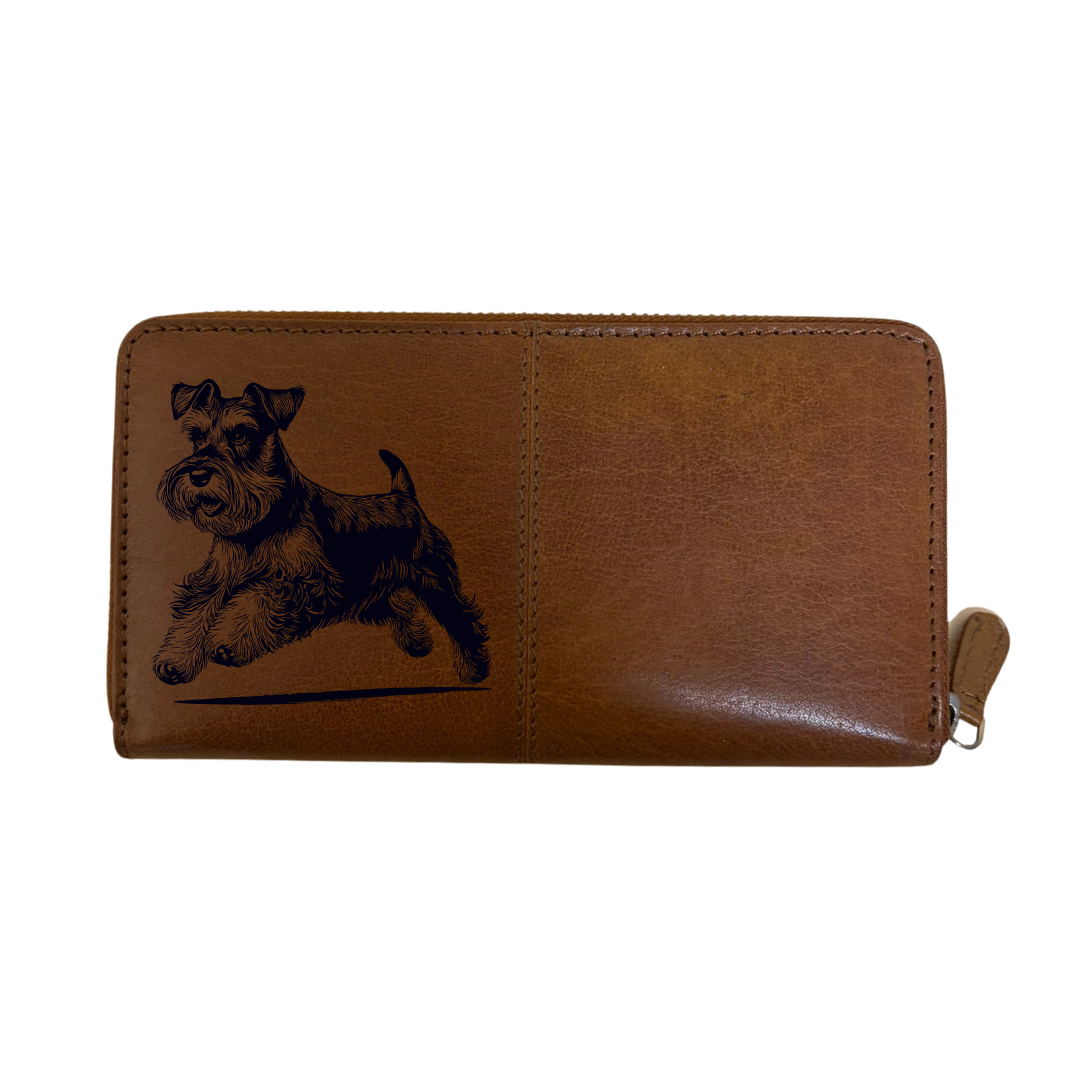 Miniature Schnauzer Running Engraved Large Leather Purse