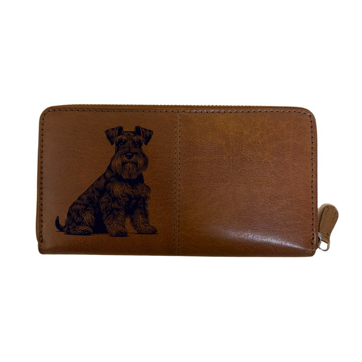 Miniature Schnauzer Sitting Engraved Large Leather Purse
