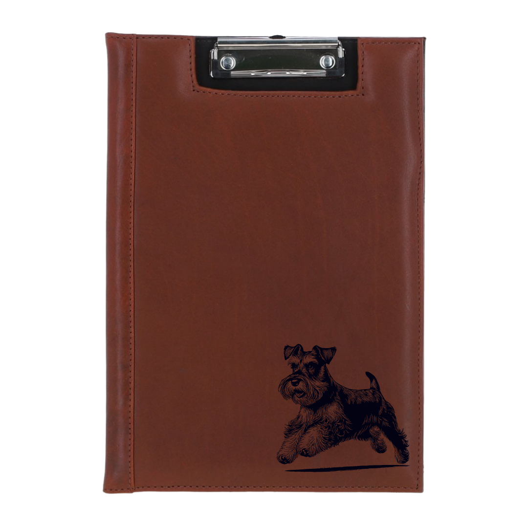Miniature Schnauzer Running Engraved Leather Clipboard