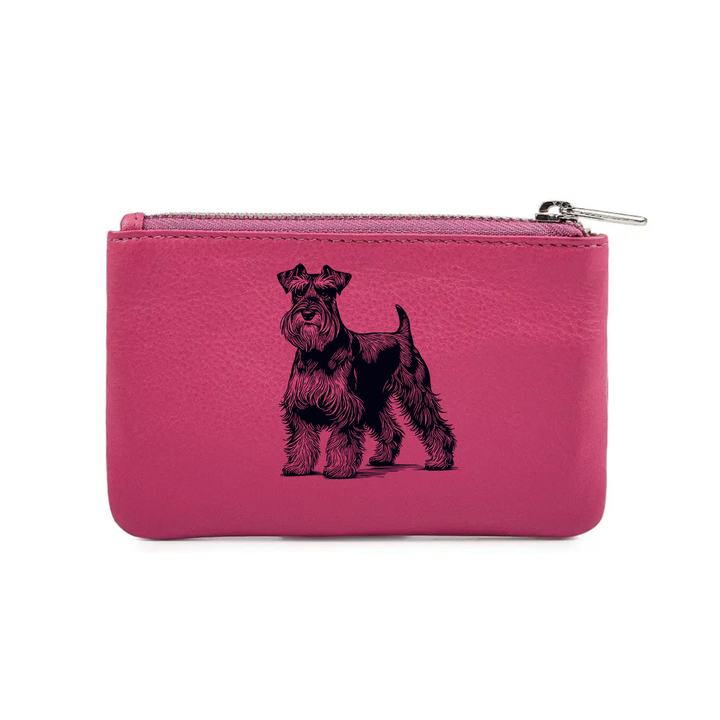 Miniature Schnauzer Standing Engraved Genuine Leather Coin Purse (Multiple Colour Options)