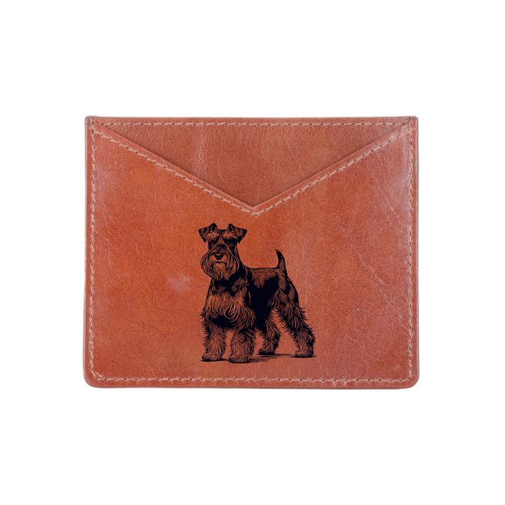 Miniature Schnauzer Standing Engraved Genuine Leather Cardholder
