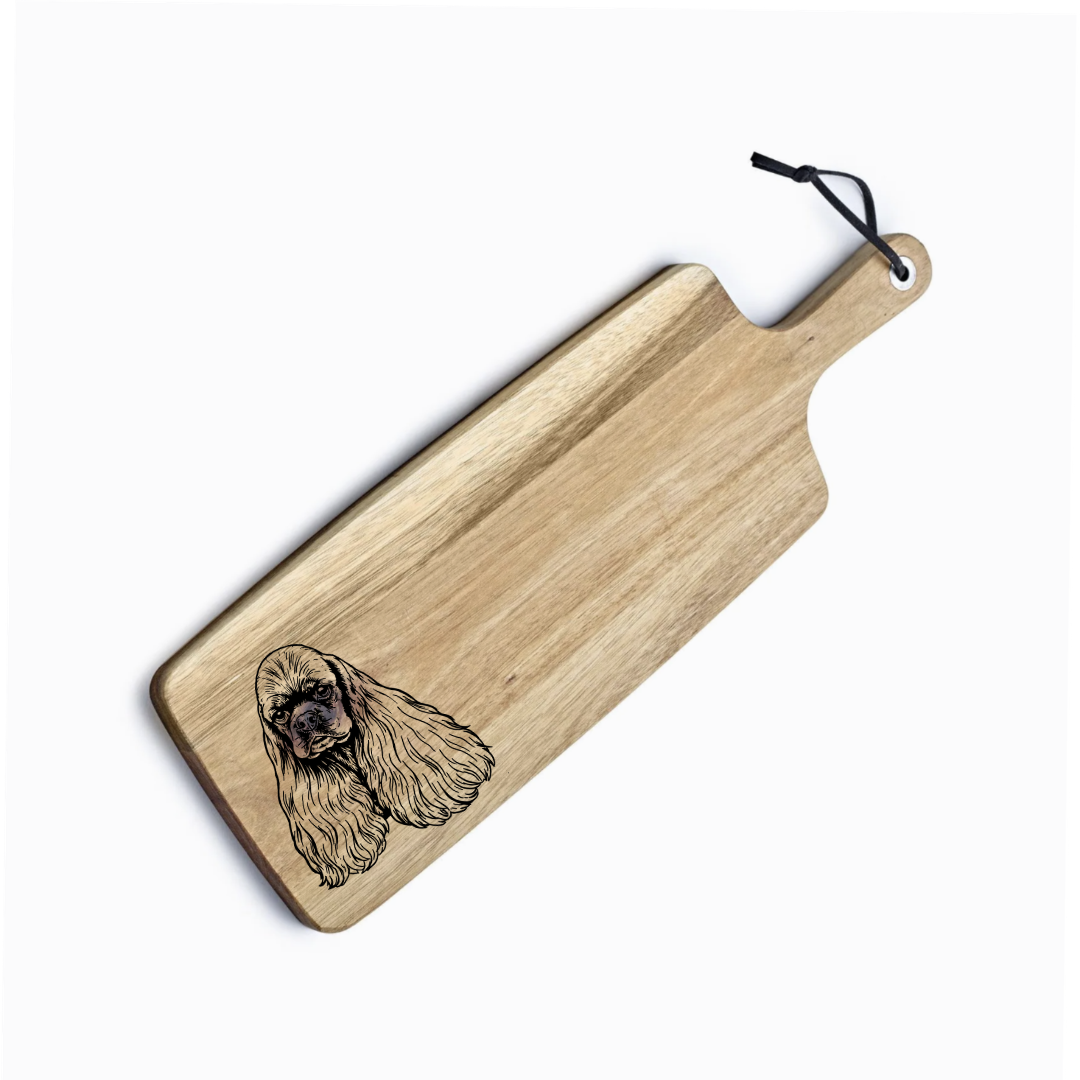 Personalised American Cocker Spaniel Face Engraved Acacia Serving Board