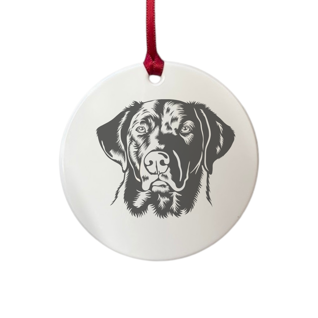 Personalised Dark Labrador Retriever Face Engraved White Acrylic Decoration