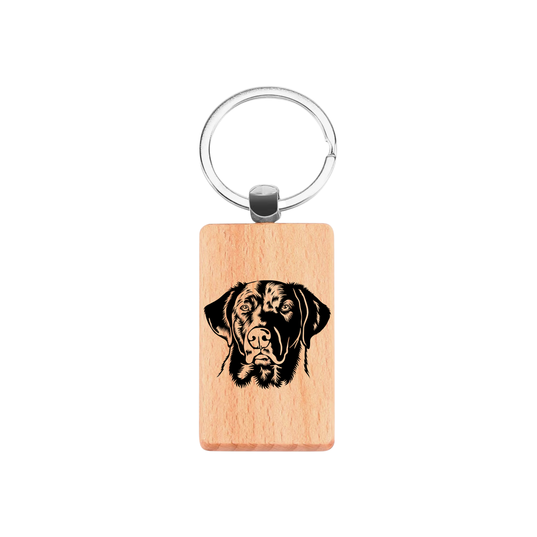 Dark Labrador Retriever Face Engraved Rectangle Wooden Keyring
