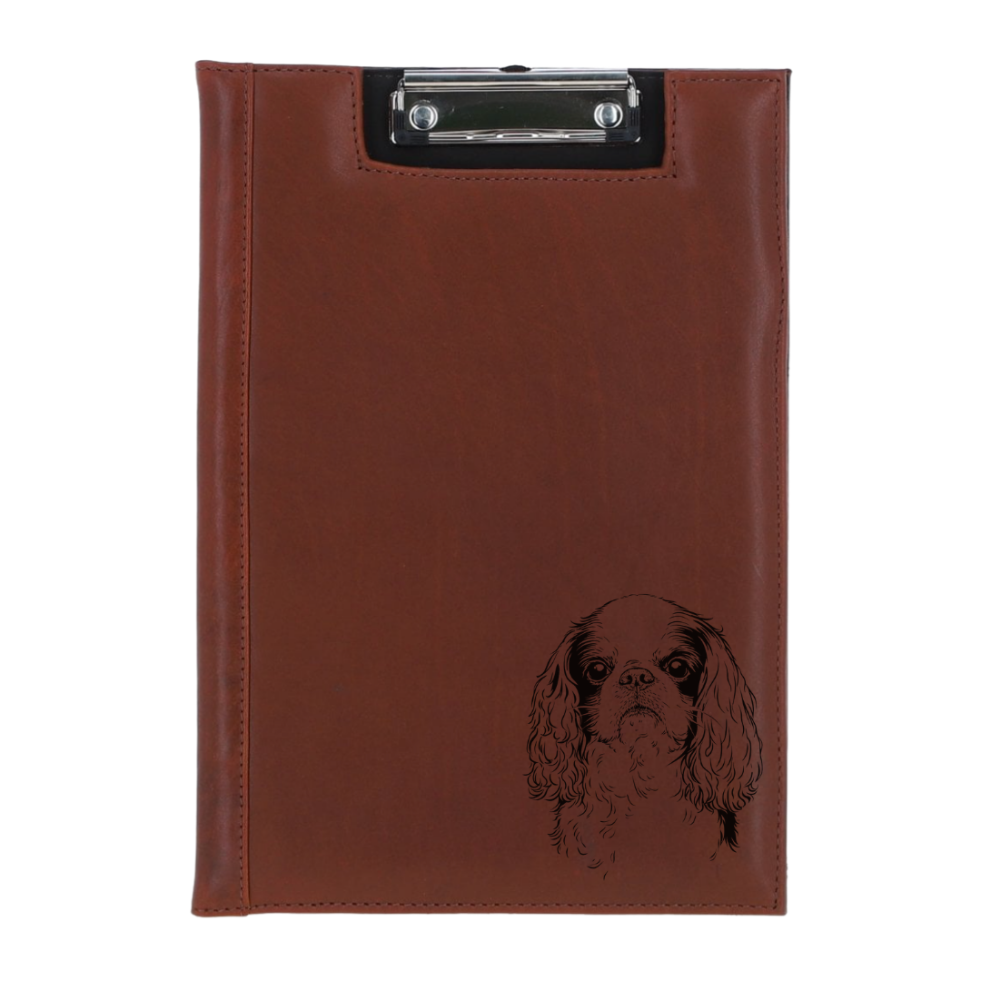King Charles Spaniel Face Engraved Leather Clipboard