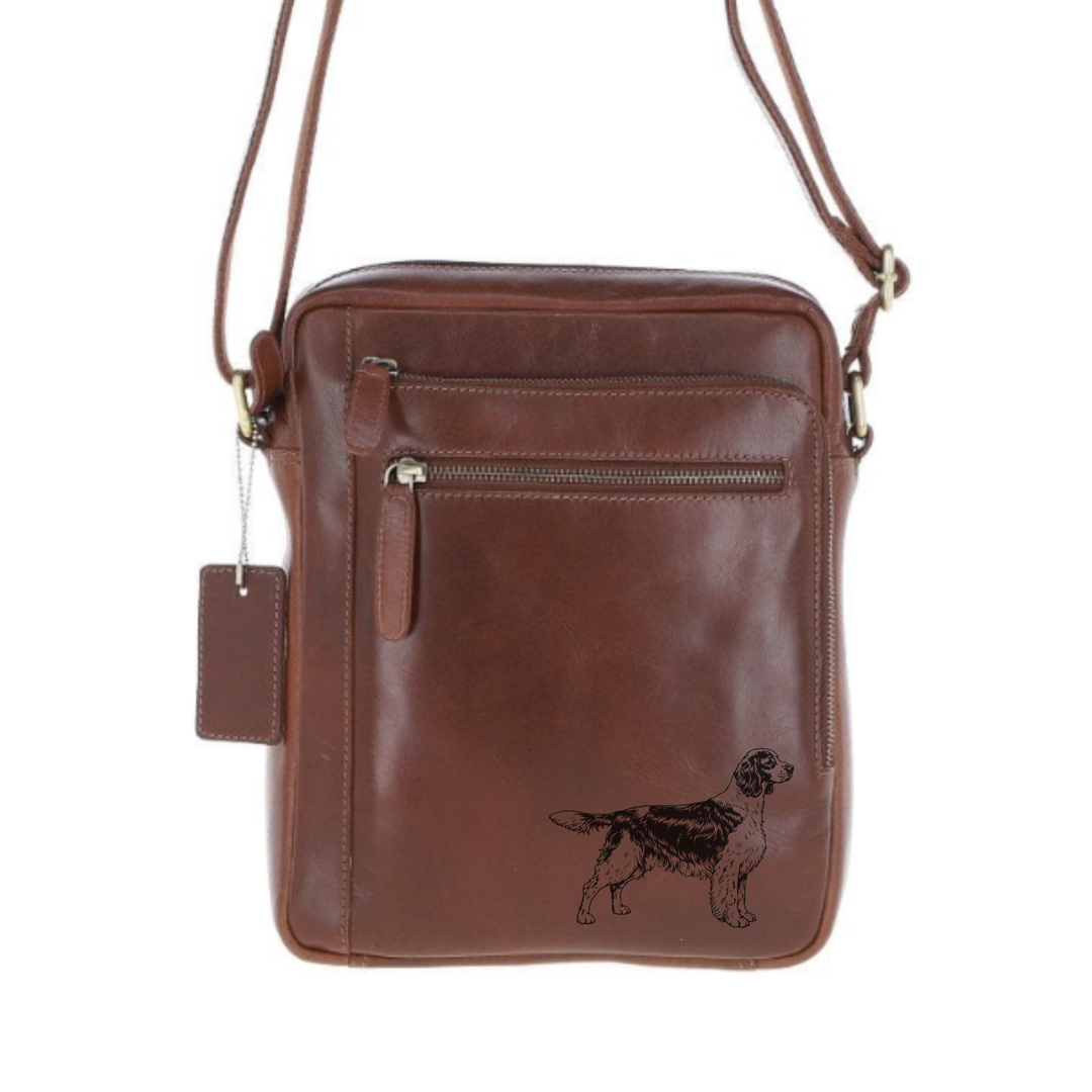 Personalised English Springer Spaniel Standing Engraved Leather Crossbody Bag
