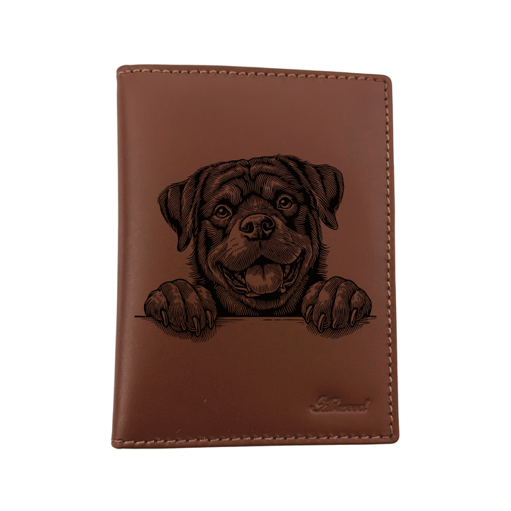 Rottweiler Paws Engraved Leather Passport Cover