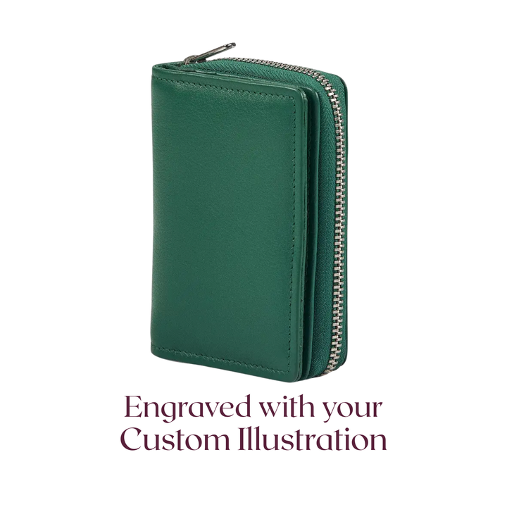 Custom Pet Portrait Engraved Small Leather Purse (Green/Pink/Blue/Red)