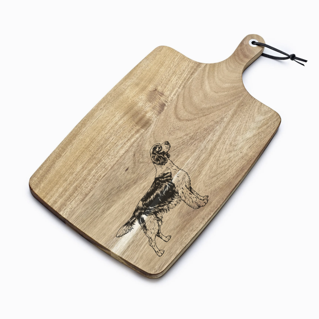 Personalised English Springer Spaniel Stand Engraved Acacia Serving Board