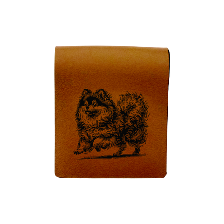 Pomeranian Running Engraved Genuine Leather Magnetic Bookmark