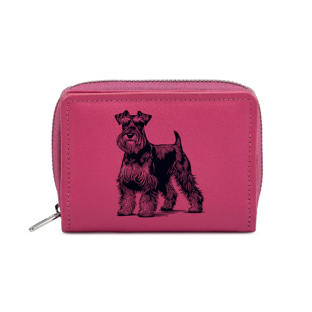 Miniature Schnauzer Standing Engraved Small Leather Purse (Green/Pink/Blue/Red)