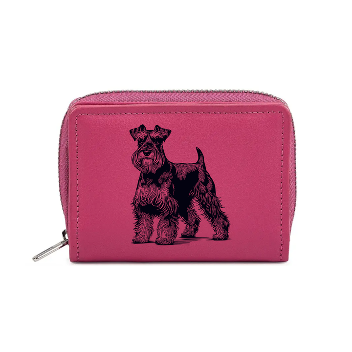 Miniature Schnauzer Standing Engraved Small Leather Purse (Green/Pink/Blue/Red)